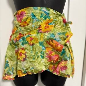 Vibrant Floral Mini Wrap Skirt Swim Coverup O/S Small Medium